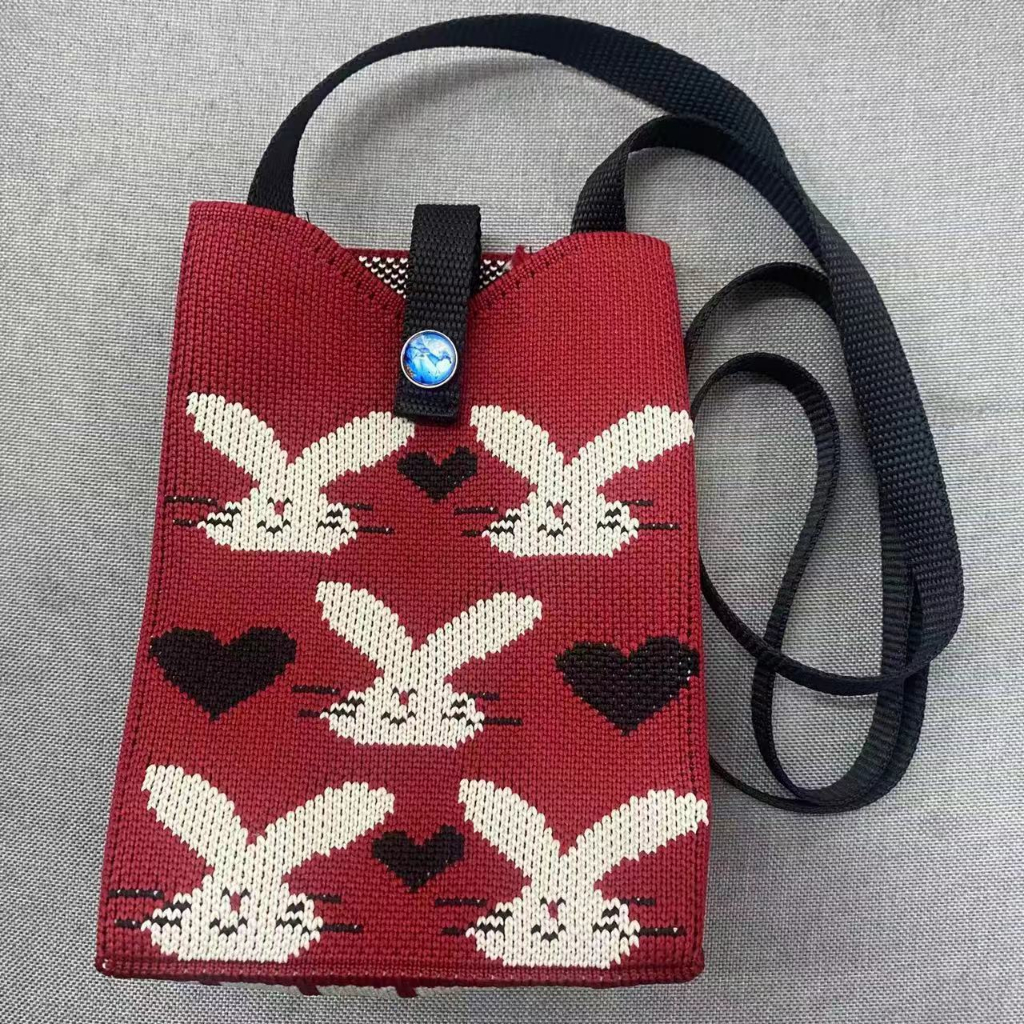 Thời Trang Túi Xách Đeo Vai Đan Len Sọc Ca Rô Phối Màu Cá Tính