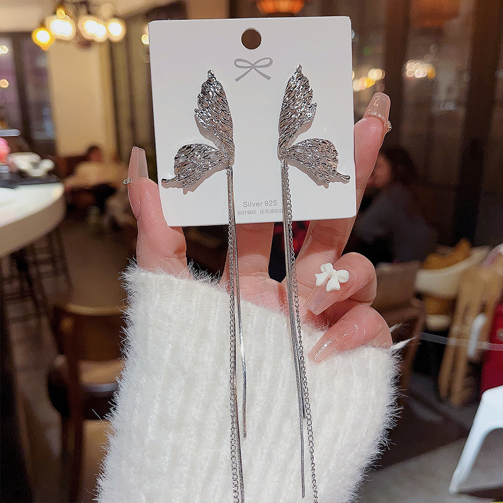 Bông Tai Dáng Dài Hình Bướm Bằng Bạc Thời Trang Hàn Quốc Cho Nữ