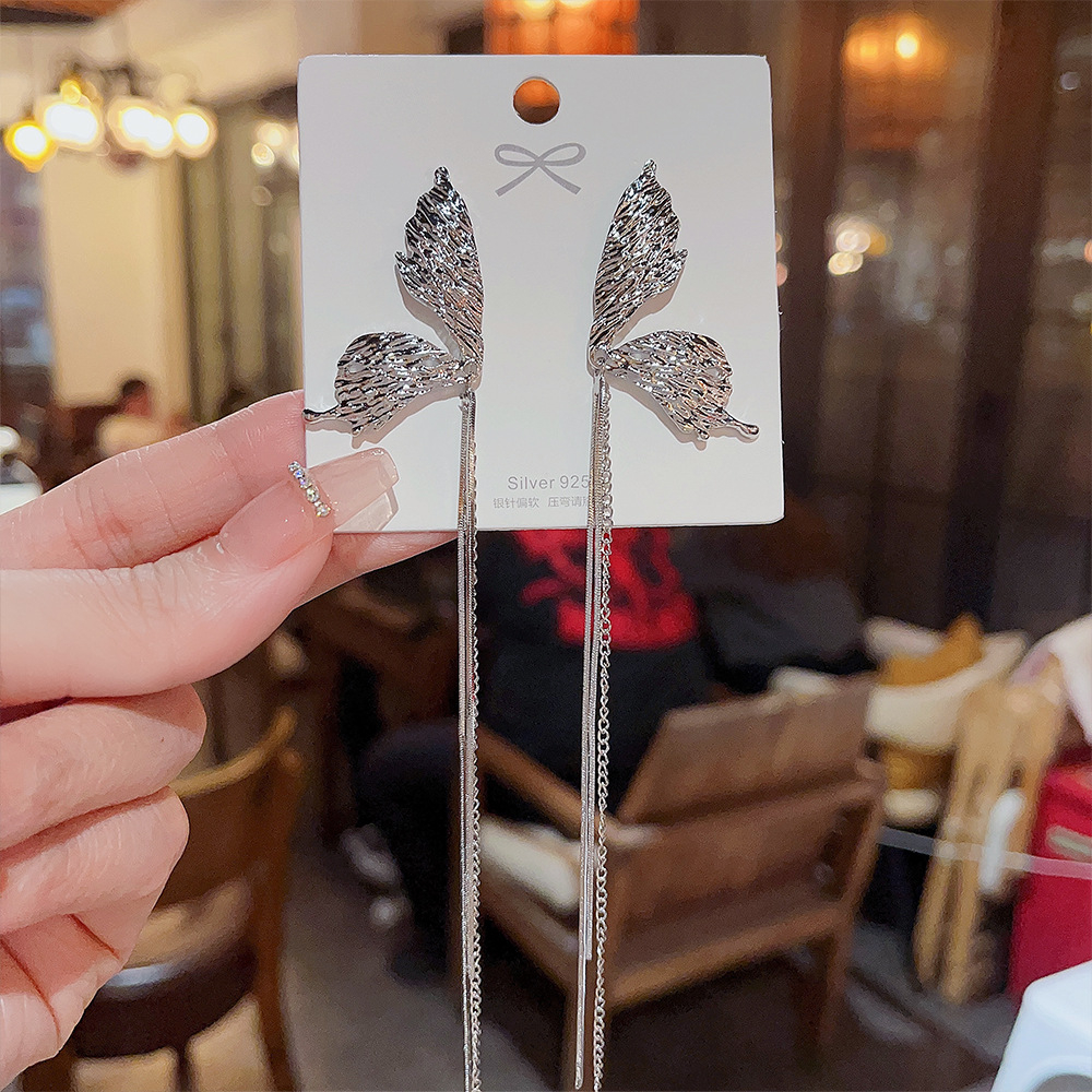 Bông Tai Dáng Dài Hình Bướm Bằng Bạc Thời Trang Hàn Quốc Cho Nữ