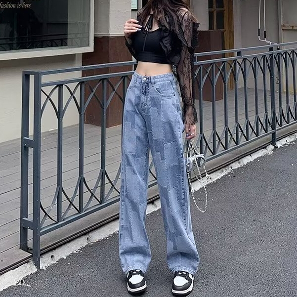 Quần jeans Nữ Lưng Cao Ống Rộng Thời Trang Hàn Quốc