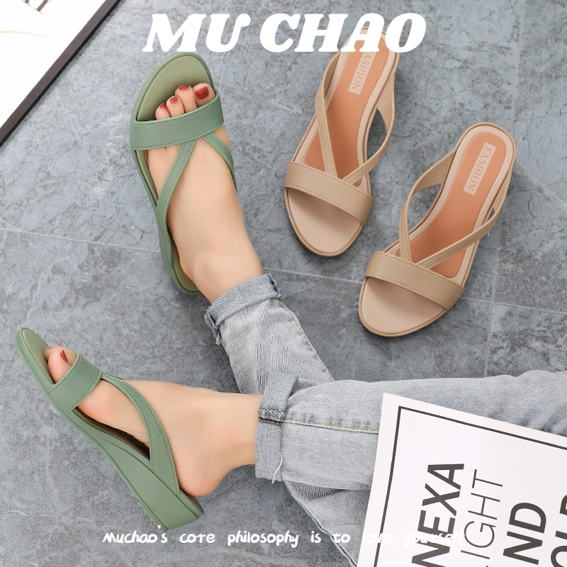 MUCHAO Dép Quai Ngang Đế Bằng Chống Trượt Thời Trang Cho Nam
