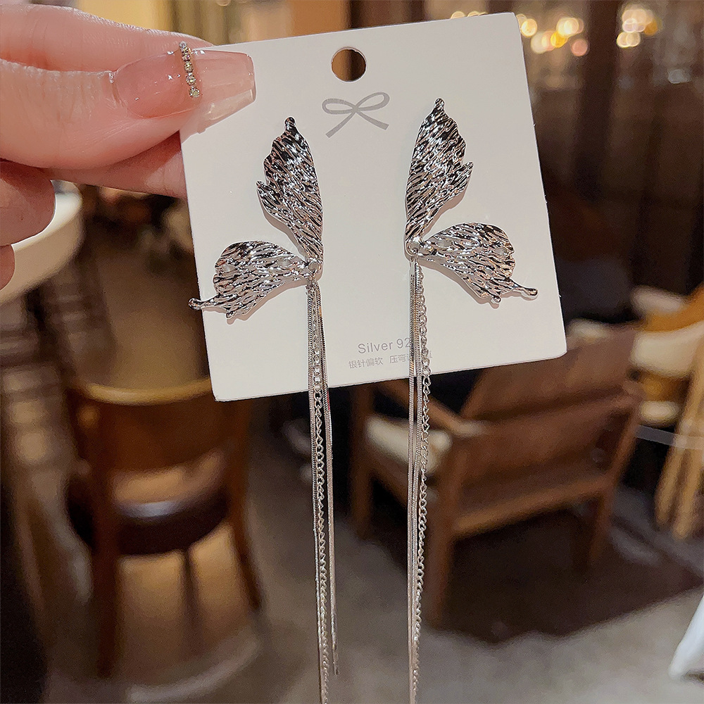 Bông Tai Dáng Dài Hình Bướm Bằng Bạc Thời Trang Hàn Quốc Cho Nữ