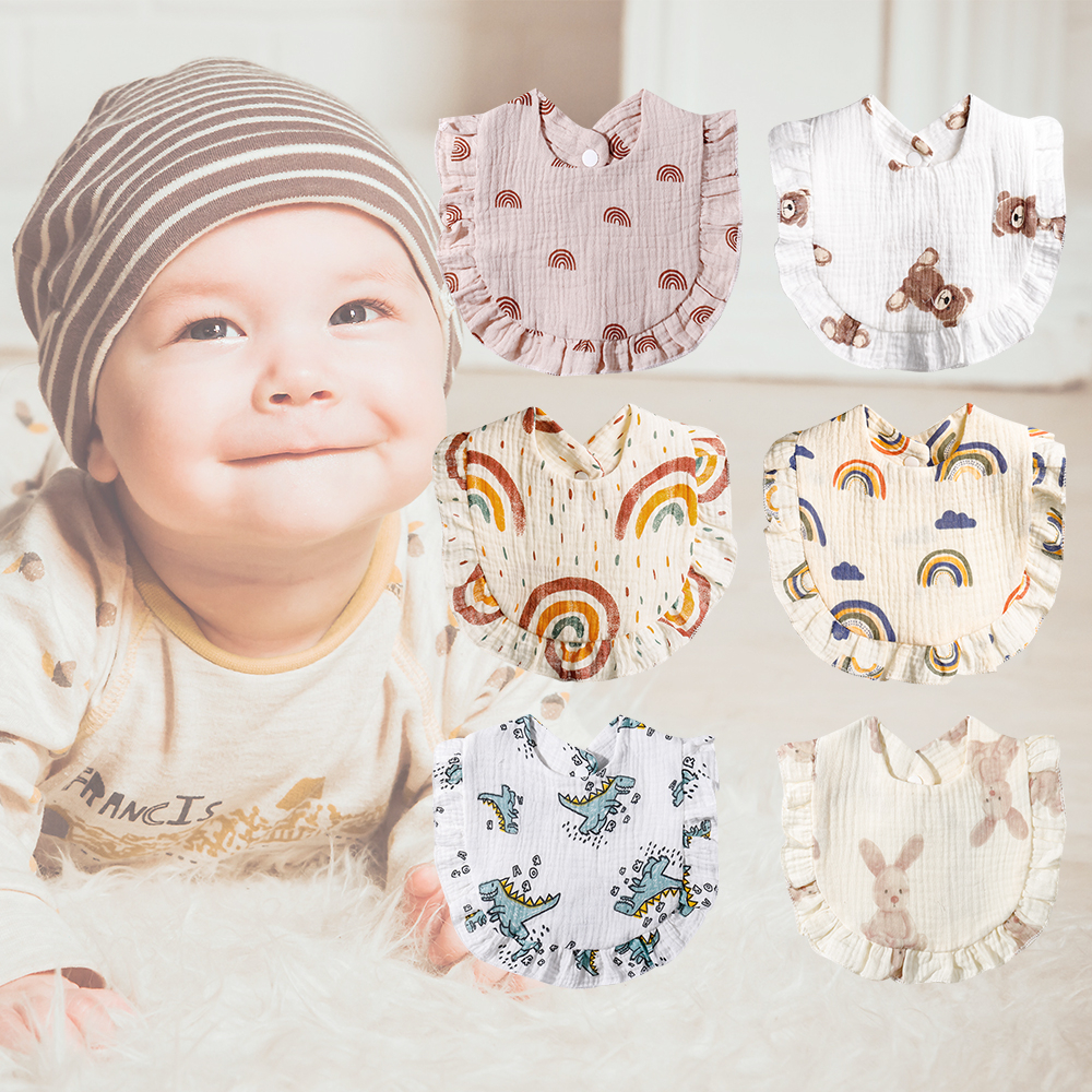 Yếm Ăn Cotton In Họa Tiết Xinh Xắn Dành Cho Bé