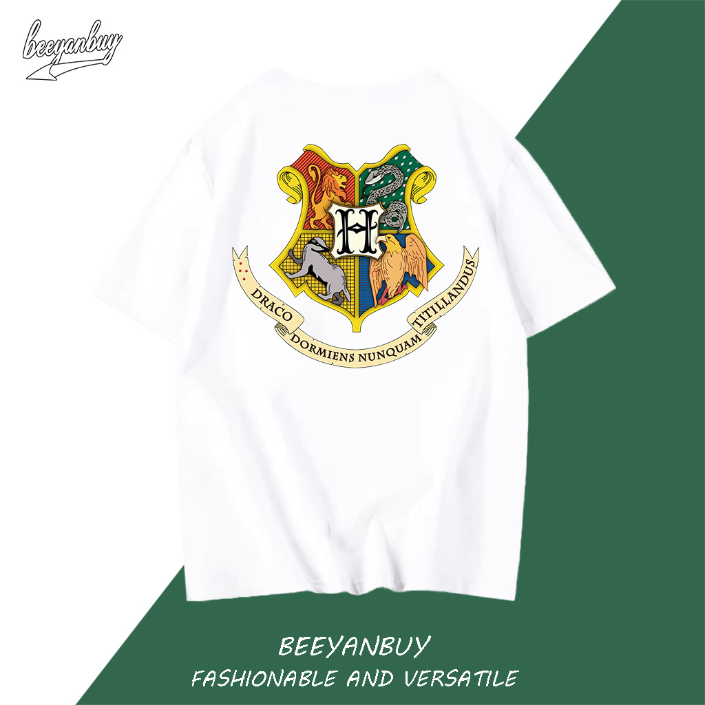 Áo thun nam BEEYANBUY Y0389 100% cotton màu trắng basic tay lỡ in Harry Potter unisex