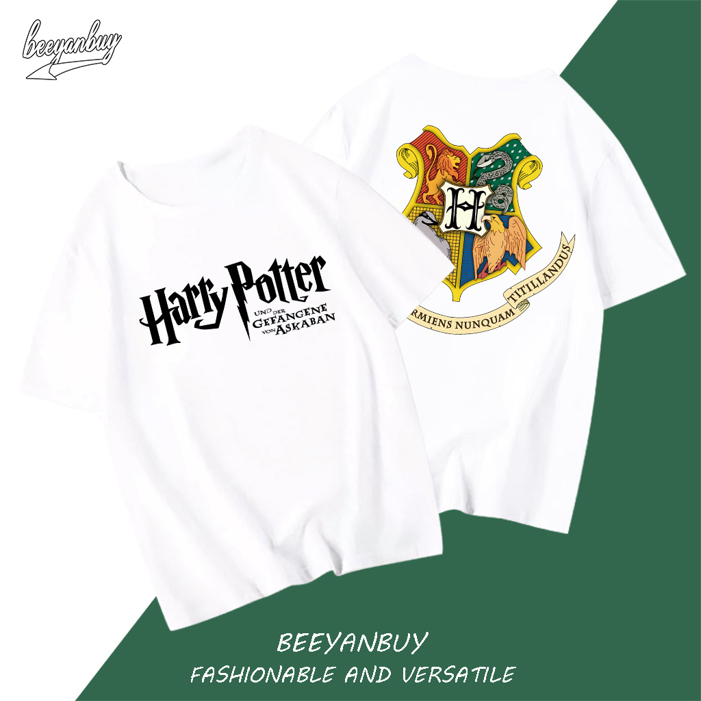 Áo thun nam BEEYANBUY Y0389 100% cotton màu trắng basic tay lỡ in Harry Potter unisex