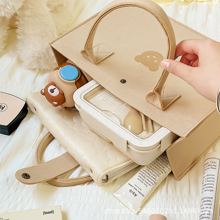 Dễ Thương Túi Xách Tay Hình Vuông Bằng Vải Nỉ Kích Thước Siêu Đáng Yêu Phong Cách Hàn Quốc Cho Nữ Có