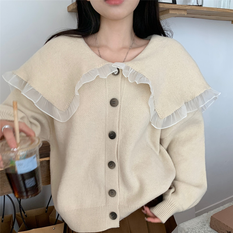 Áo khoác cardigan HUIZUMEI dệt kim dáng rộng cổ hải quân kiểu Hàn Quốc xinh xắn cho nữ