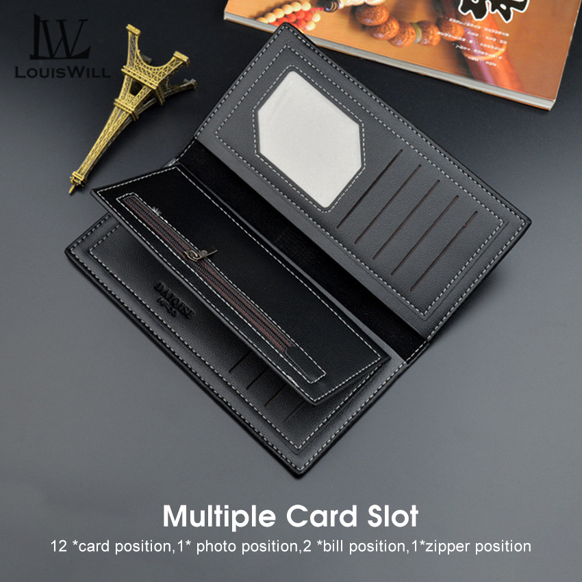 Louiswill Ví Da pu Dài Siêu Mỏng Kiểu Dáng Thời Trang Cho Nam