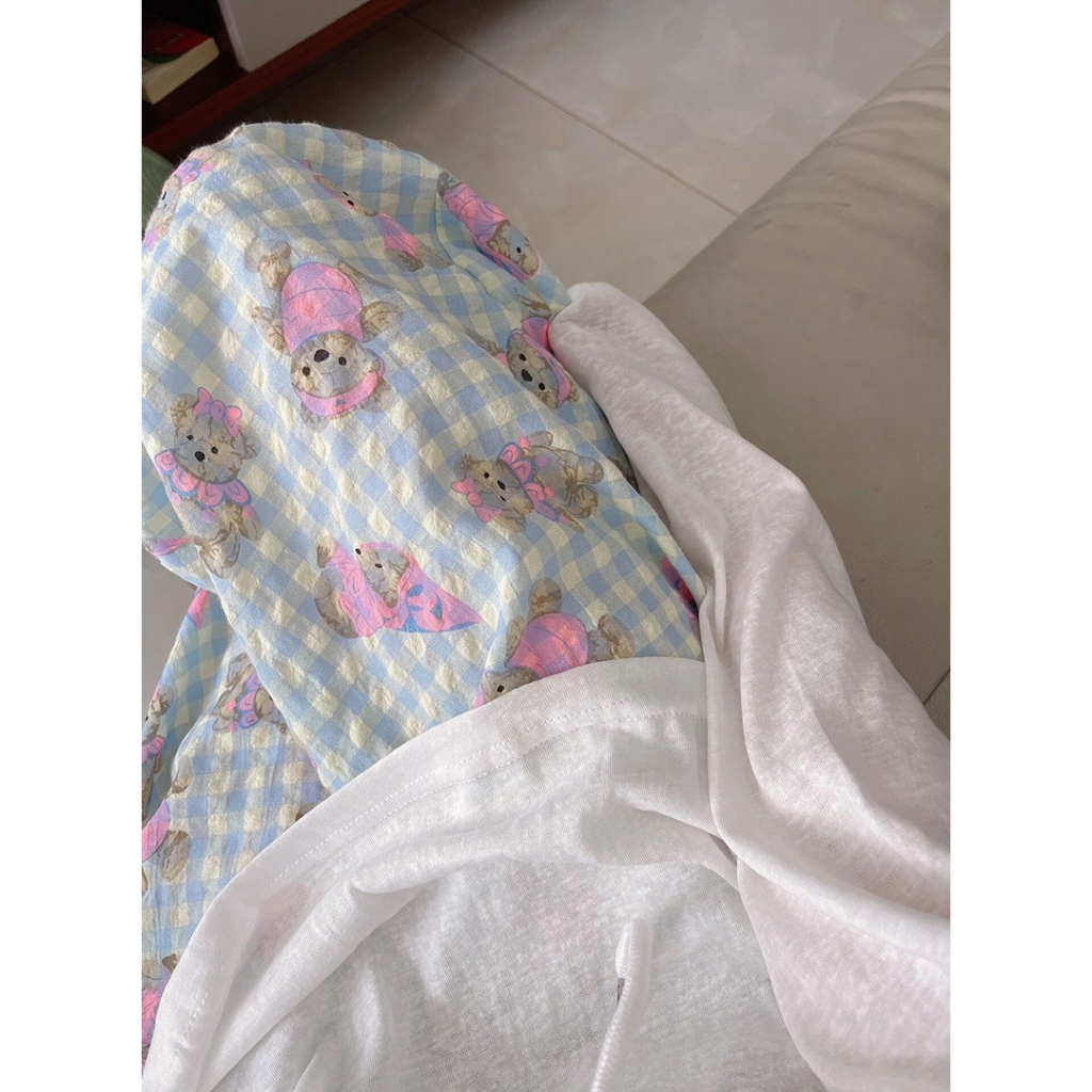 Ethelgirl Quần Dài Nữ Ca Rô Hoạt Hình Thời Trang Hàn