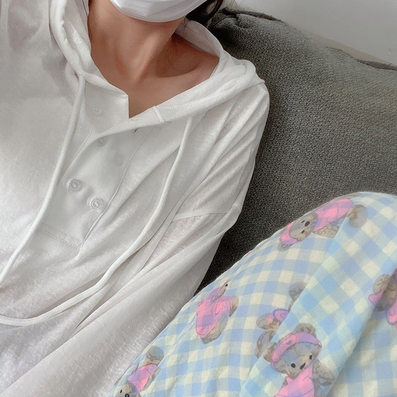 Ethelgirl Quần Dài Nữ Ca Rô Hoạt Hình Thời Trang Hàn