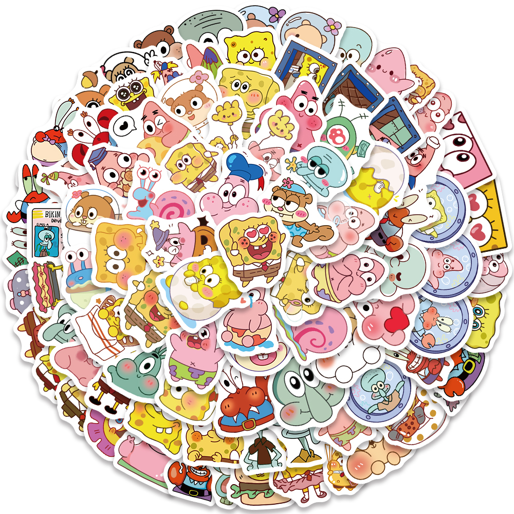 Bộ 95 Miếng Dán Chống Thấm Nước Họa Tiết Hoạt Hình spongebob Dễ Thương Trang Trí Ván Trượt