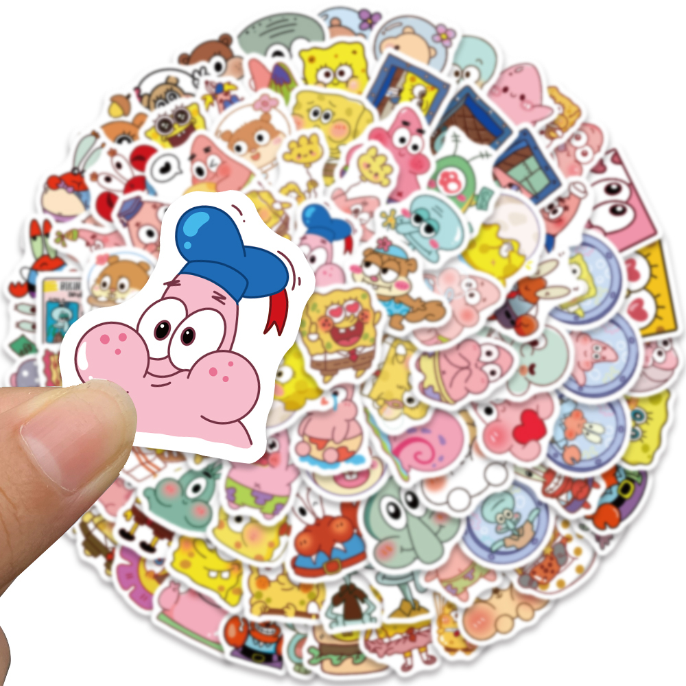 Bộ 95 Miếng Dán Chống Thấm Nước Họa Tiết Hoạt Hình spongebob Dễ Thương Trang Trí Ván Trượt