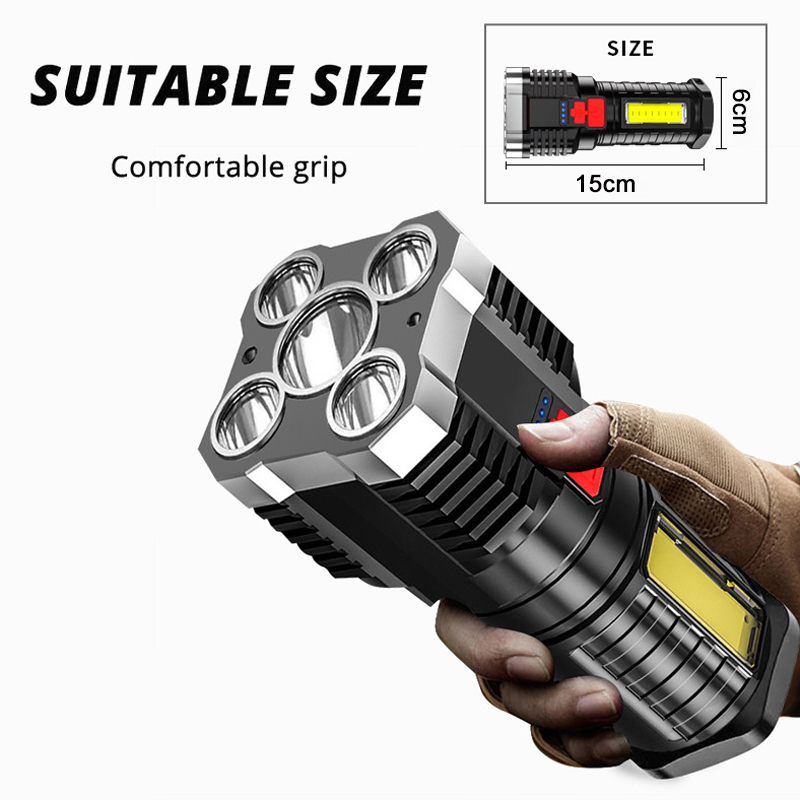 Đèn Pin led cob 5 Lõi Sạc usb Đa Năng