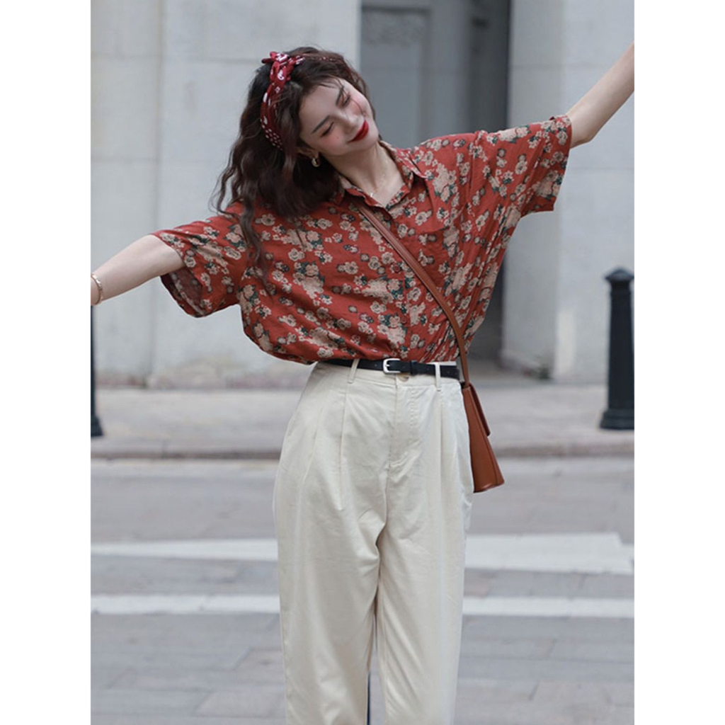 Áo Sơ Mi Chiffon Tay Lửng In Họa Tiết Cherry Thời Trang Hàn Quốc Dành Cho Nữ