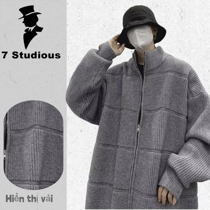 【3 Colours】Áo khoác cardigan cổ cao tăng chiều cao phong cách retro dành cho nam nữ áo khoác len nam from rộng unisex hàn quốc dây kéo áo khoác nam unisex simple fashion