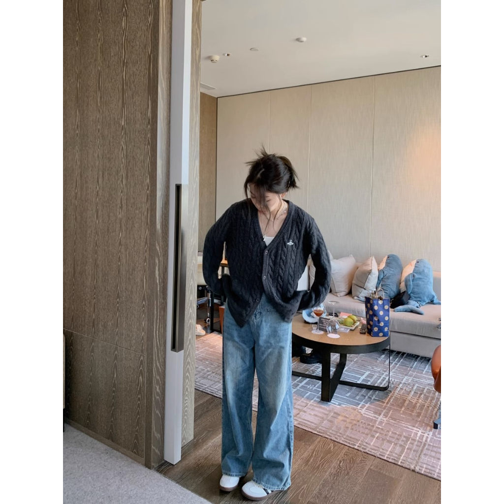 Áo Khoác Cardigan Dáng Rộng Phong Cách Preppy Thời Trang Thu Đông Cho Nữ