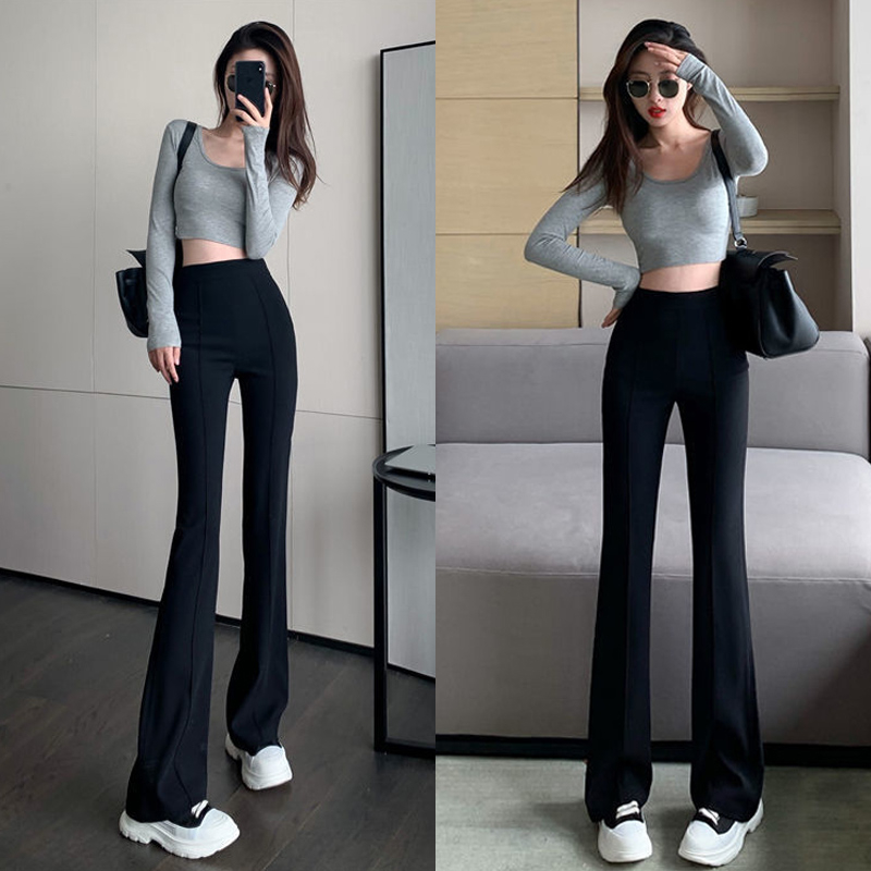 Swe bùng quần của phụ nữ mùa hè cao eo rộng chân quần quần sàn quần giản dị quần mỏng drn