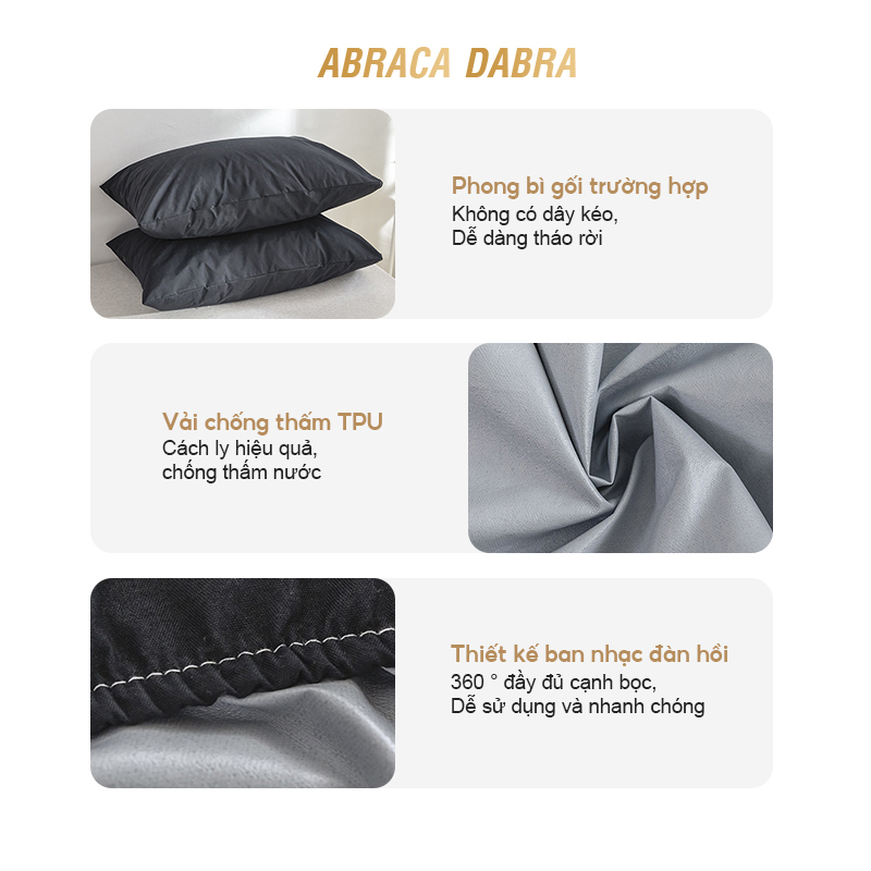 Tấm ga trải giường Abraca Dabra 100% mềm mại thoáng khí chống thấm nước chống bụi bẩn 1m2 1m6 1m8/ Vỏ gối màu trơn
