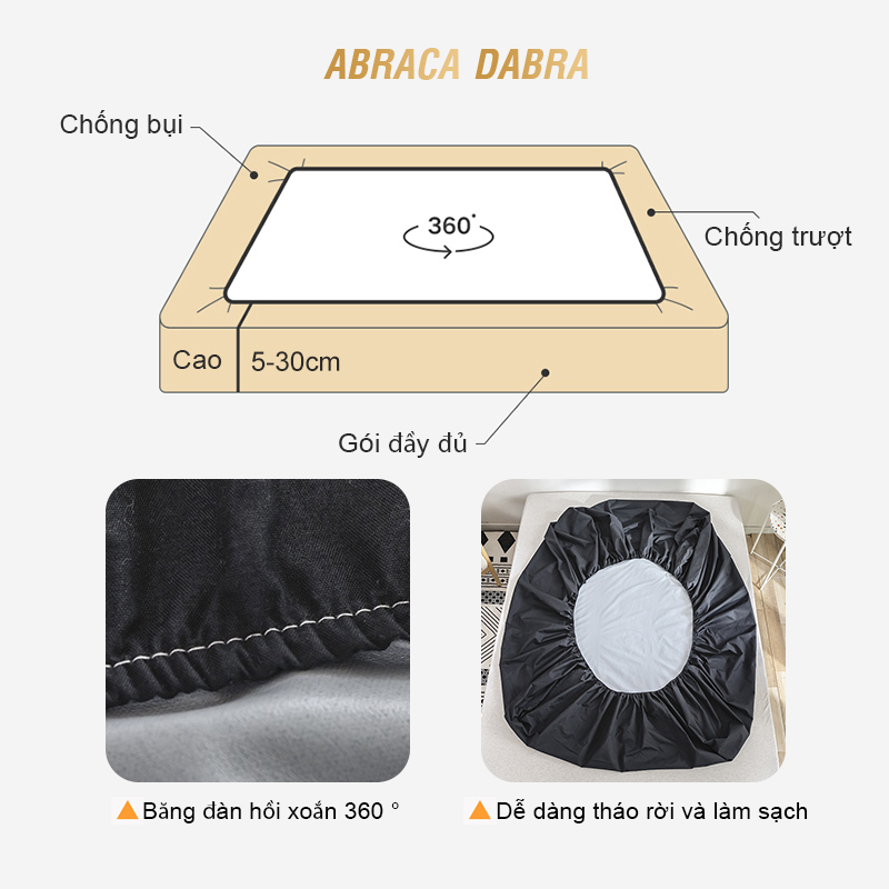 Tấm ga trải giường Abraca Dabra 100% mềm mại thoáng khí chống thấm nước chống bụi bẩn 1m2 1m6 1m8/ Vỏ gối màu trơn