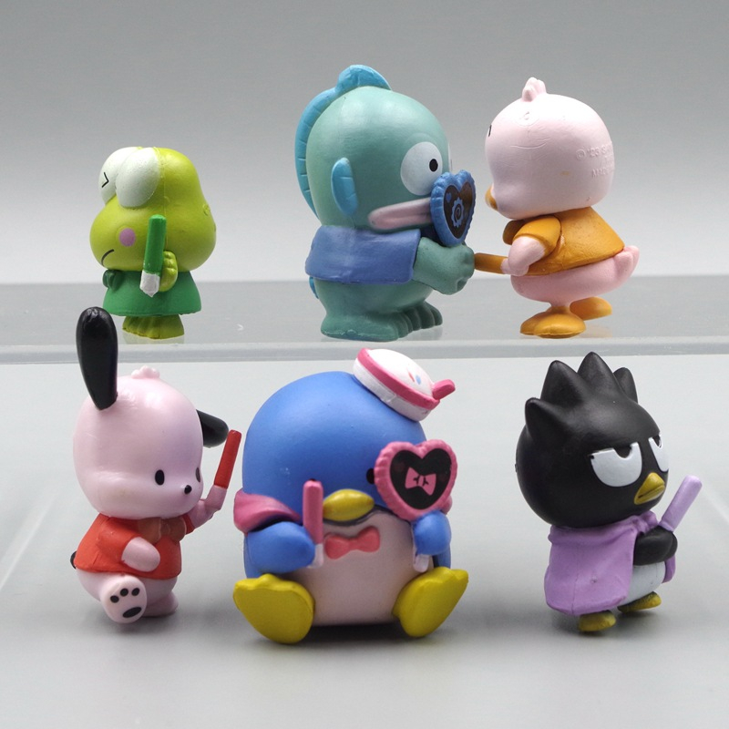 SANRIO Set 6 Mô Hình Mô Phỏng Nhân Vật Phim Hoạt Hình kuromi pochacco keroppi Ếch badtz-Ru penguin Donald Bằng pvc 3-5cm