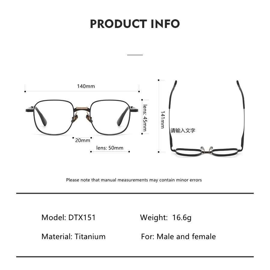 Mắt Kính Gọng Vuông Bằng Titan Nguyên Chất Phong Cách Mỹ Thời Trang di-ta Dx151