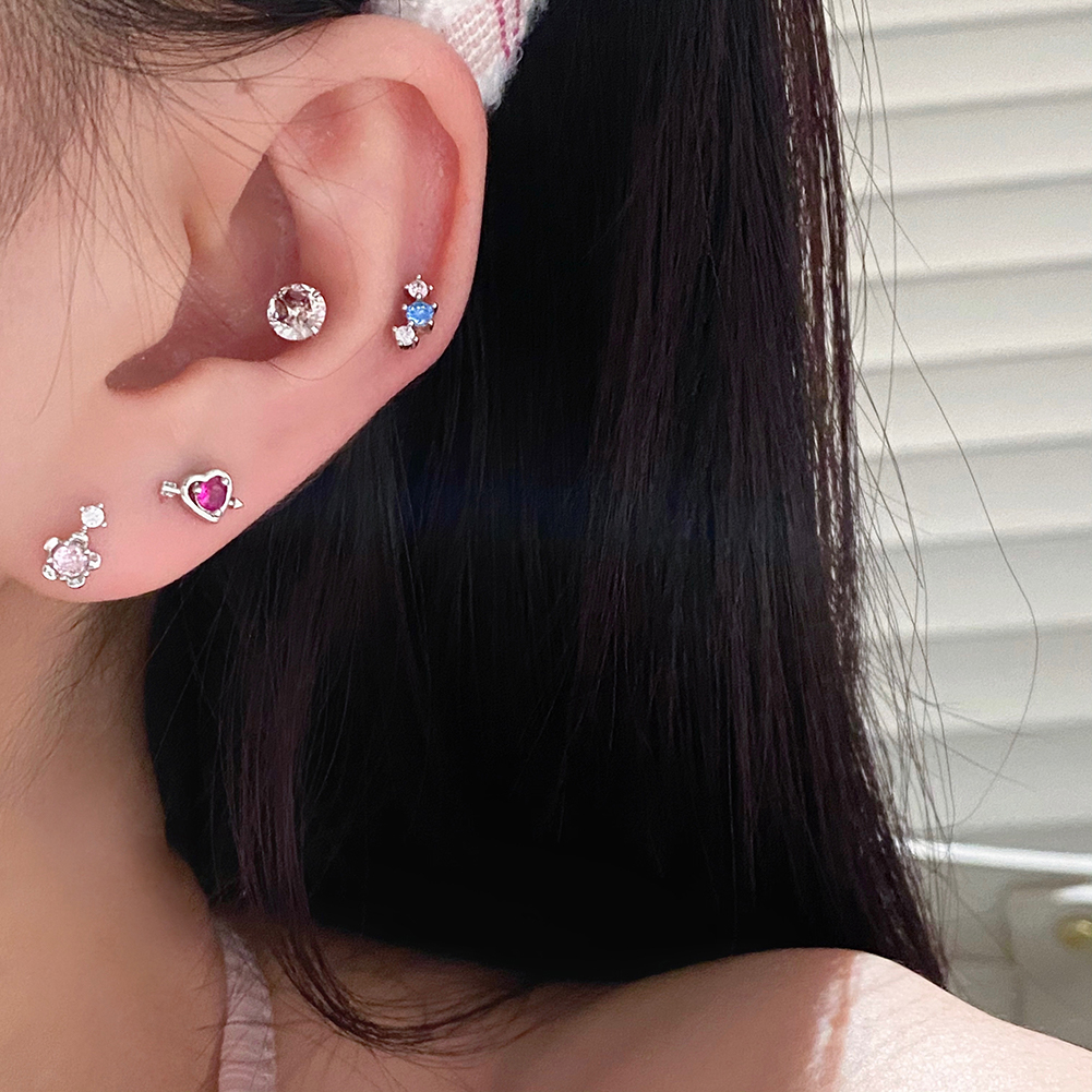 Bông Tai Thép Titan g23 Hình Đũa Thần Thạch Anh Tím