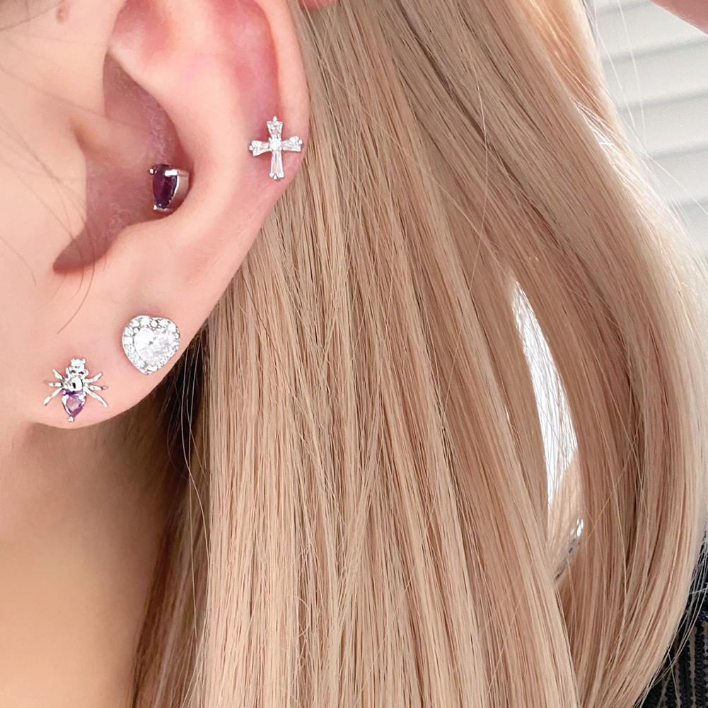 Bông Tai Thép Titan g23 Hình Đũa Thần Thạch Anh Tím