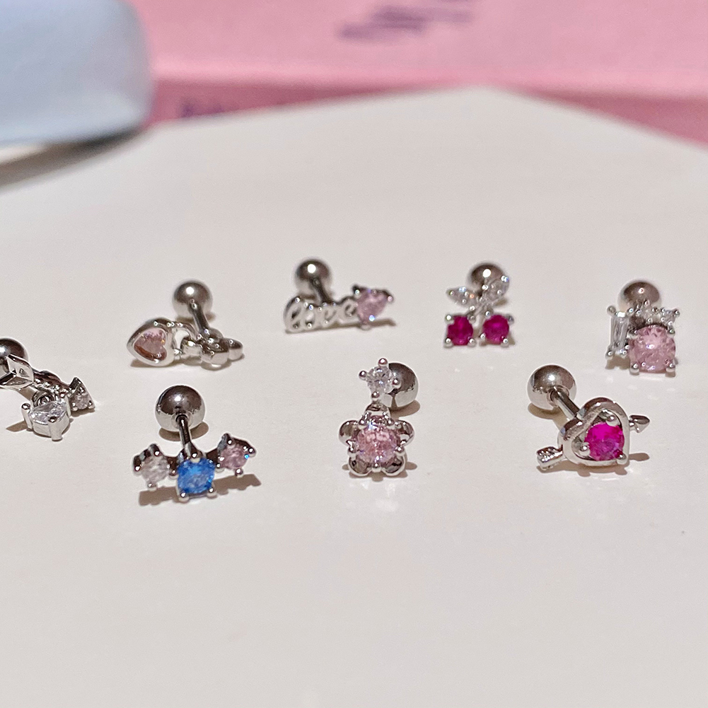 Bông Tai Thép Titan g23 Hình Đũa Thần Thạch Anh Tím