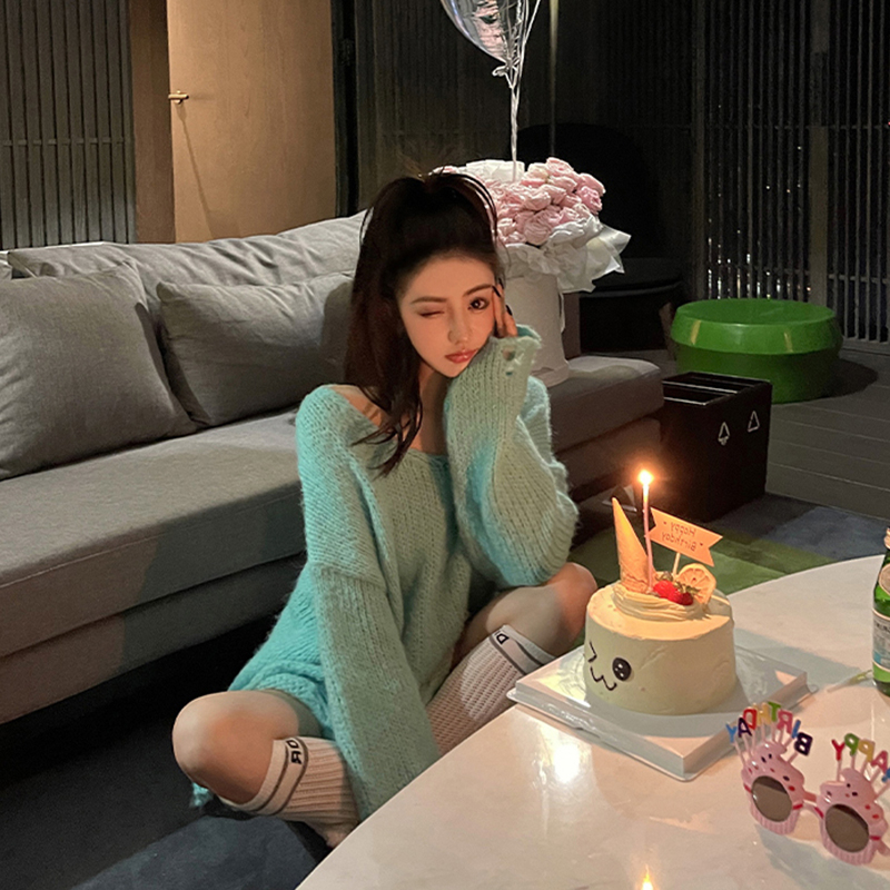 Cocory vn Áo sweater Dệt Kim Tay Dài Dáng Rộng Phối Rách Thời Trang Mùa Thu Cho Nữ