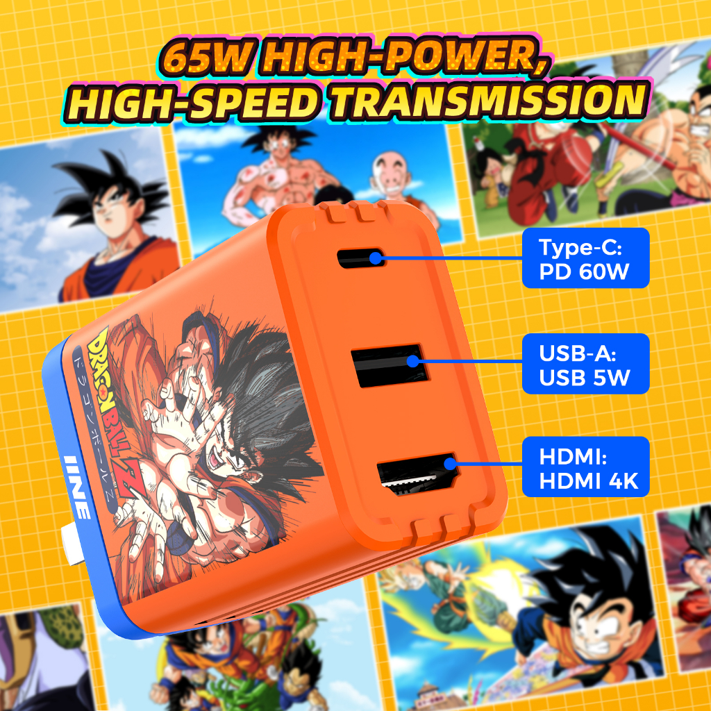 Iiine Cáp Sạc Nâng Cấp video hdmi 65w type-c Hình dragon ball Màu Cam