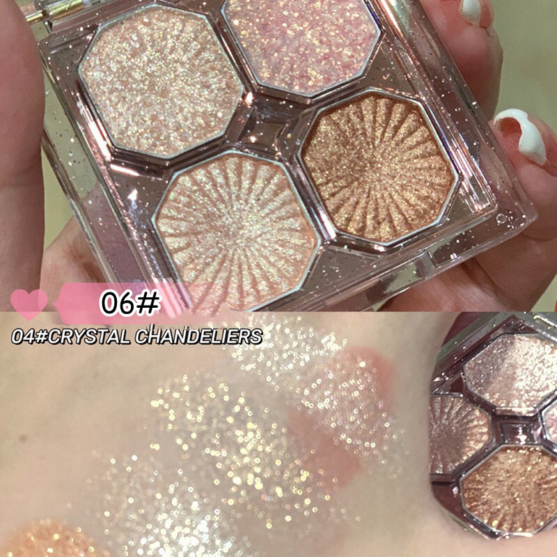 Gecomo Bảng Phấn Mắt mini 4 Màu Lì Lấp Lánh Trang Điểm Đa Năng