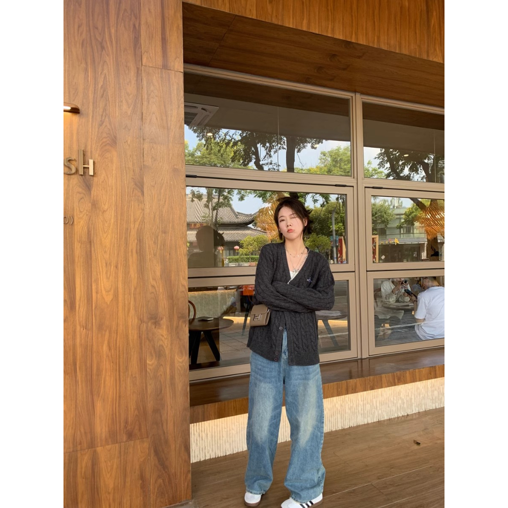 Áo Khoác Cardigan Dáng Rộng Phong Cách Preppy Thời Trang Thu Đông Cho Nữ