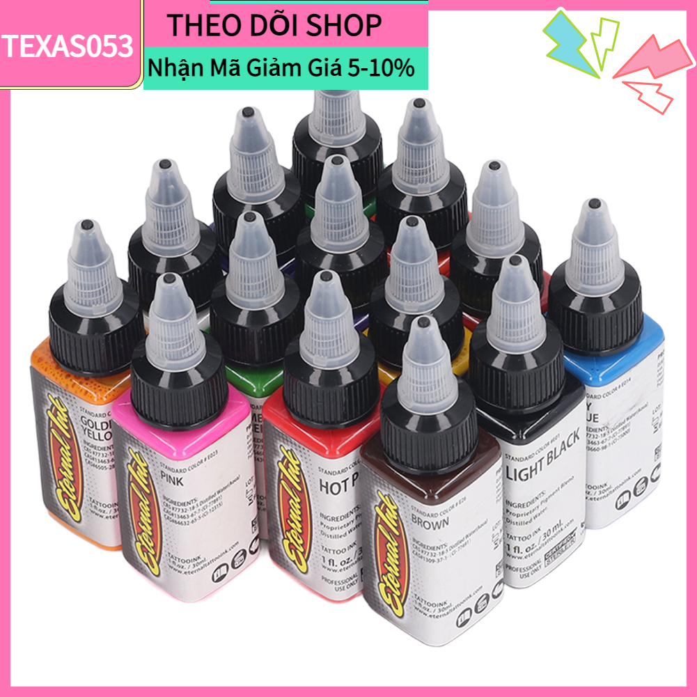Bộ 14 Mực Xăm Hình Tattoo 30Ml/Chai Dụng Cụ Chuyên Nghiệp Cho Người Mới Tập【Texas053】