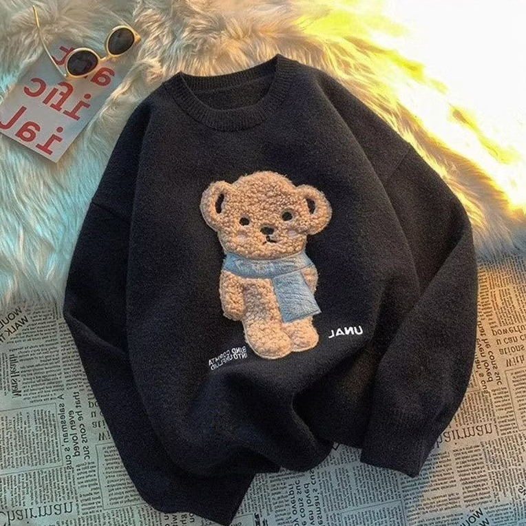 Áo sweater Form Rộng In Hình Gấu Thời Trang Cho Nam áo len cổ tròn nữ áo sweater unisex