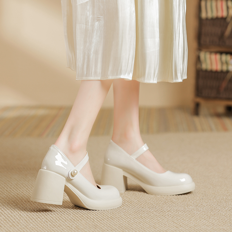 Giày cao gót Dép Giày Cao Gót Mũi Tròn Đế Xuồng Chống Nước Có Khóa Cài Thời Trang Xuân Thu Phong Cách Mới Cho Nữ