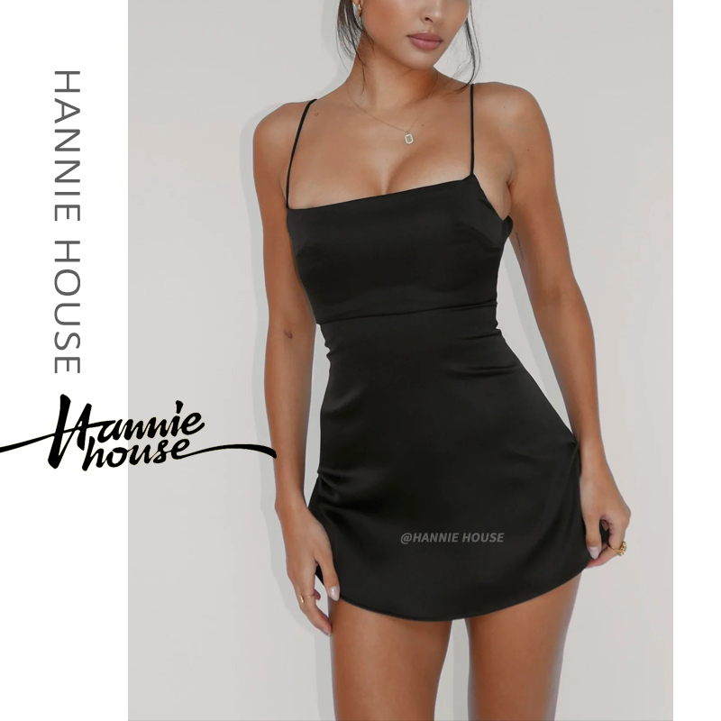 Hannie-women rắn màu không tay lưng váy bodycon mùa hè sling