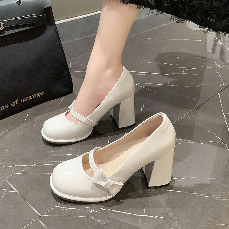 Thời Trang Giày Cao Gót Da Đầu Tròn 3.15 inches