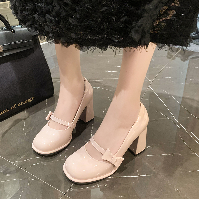 Thời Trang Giày Cao Gót Da Đầu Tròn 3.15 inches