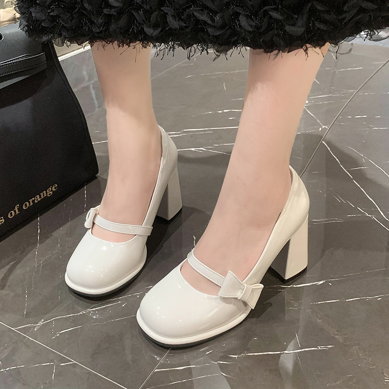 Thời Trang Giày Cao Gót Da Đầu Tròn 3.15 inches