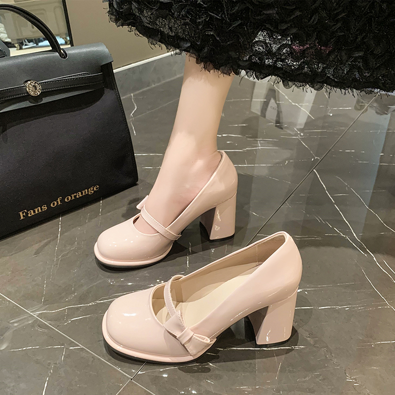 Thời Trang Giày Cao Gót Da Đầu Tròn 3.15 inches
