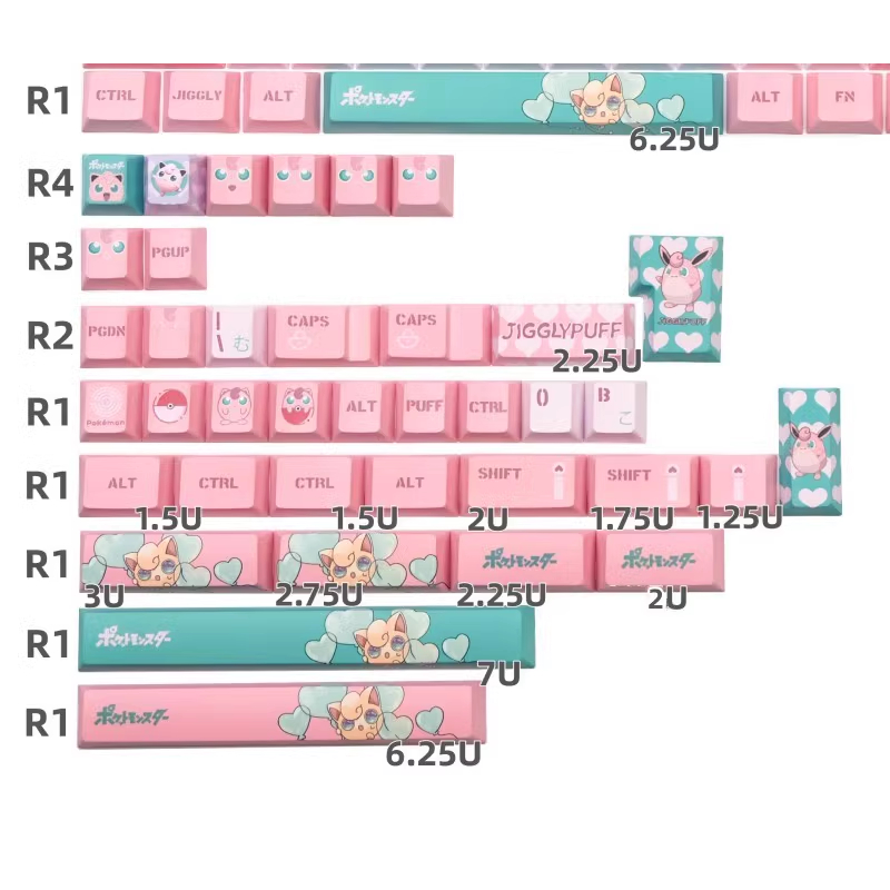 Keycaps Pokémon-Fat Đinh, 140 Phím Keycaps PBT Cherry Profile DYE-SUB Keycaps GMK được cá nhân hóa cho bàn phím cơ