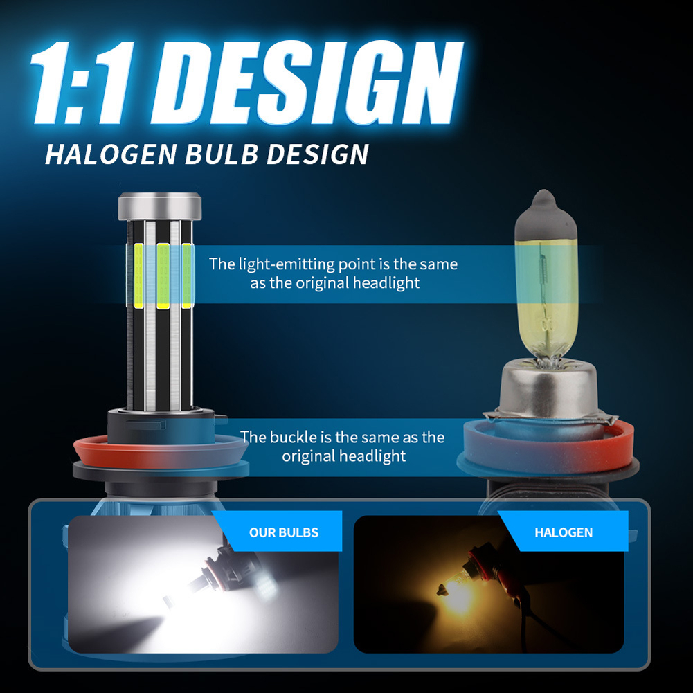 Set 2 Đèn Pha 8 Mặt h7 led h4 h11 h9 h8 9005 hb3 9006 hb4 6000k 50w 360 Độ 12v Chuyên Dụng Cho Xe Hơi