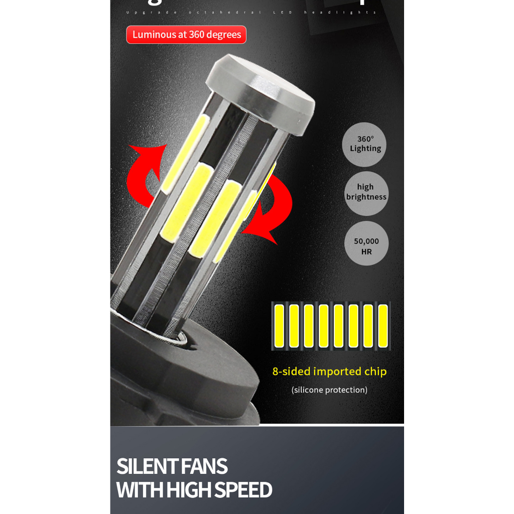 Set 2 Đèn Pha 8 Mặt h7 led h4 h11 h9 h8 9005 hb3 9006 hb4 6000k 50w 360 Độ 12v Chuyên Dụng Cho Xe Hơi