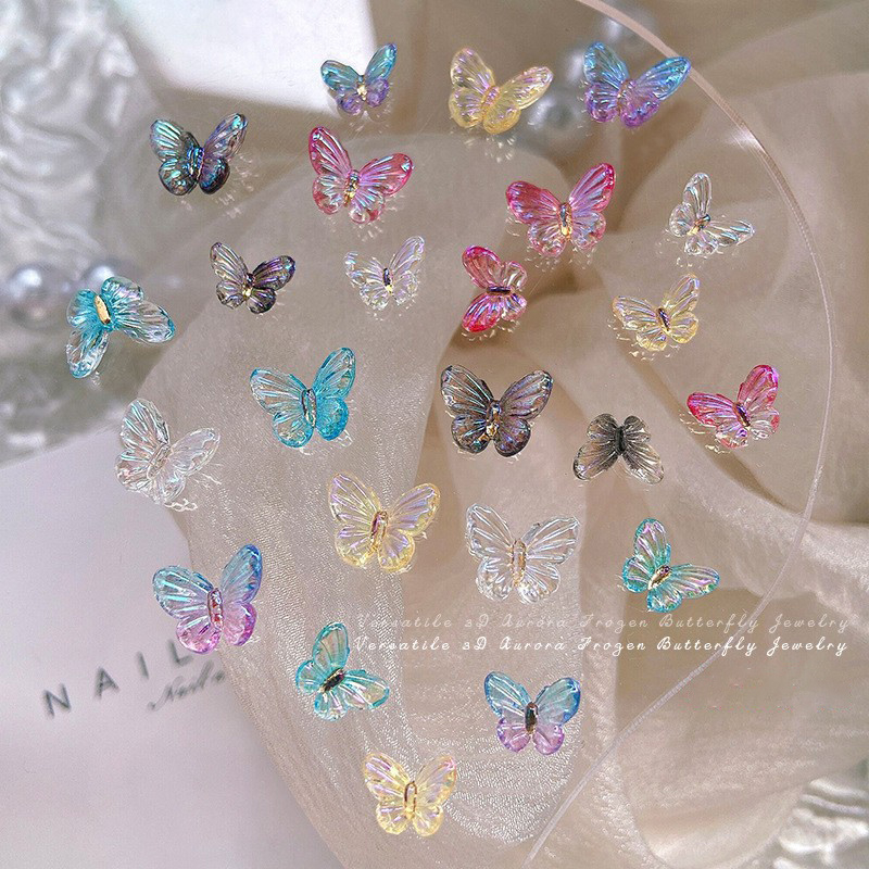 Set 50 Phụ Kiện Trang Trí Móng Tay 3d Nhiều Màu Sắc Hình Bướm Xinh Xắn charms