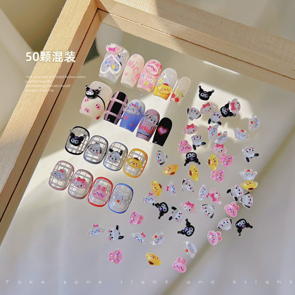 SANRIO Set 50 Phụ Kiện Trang Trí Móng Tay 3d Hình Động Vật Xinh Xắn charms