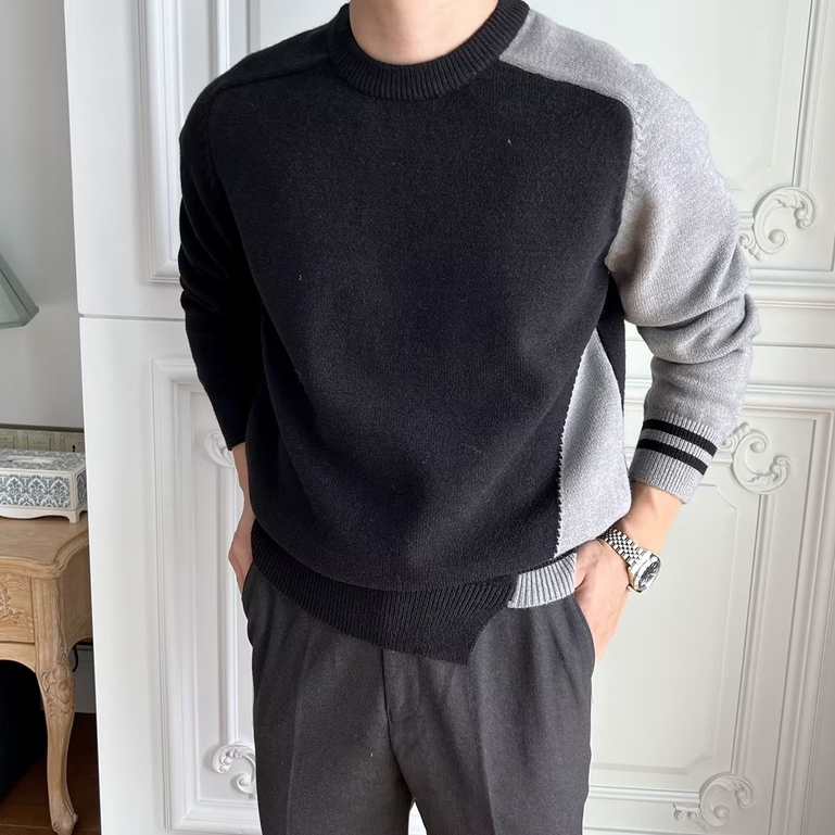 Áo Len Tay Dài Nam Đánh Vần Màu Dáng Rộng Thời Trang Thu đông Cho Nam Áo Sweater Nam Cổ Tròn Kiểu Dáng Hàn Quốc Vải Len Sợi Dày Dặn