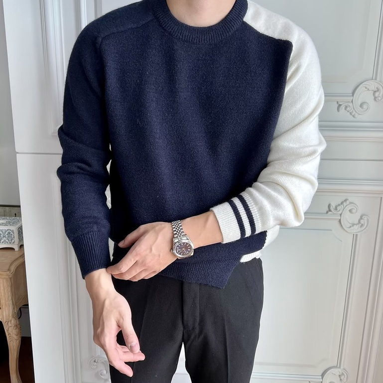 Áo Len Tay Dài Nam Đánh Vần Màu Dáng Rộng Thời Trang Thu đông Cho Nam Áo Sweater Nam Cổ Tròn Kiểu Dáng Hàn Quốc Vải Len Sợi Dày Dặn