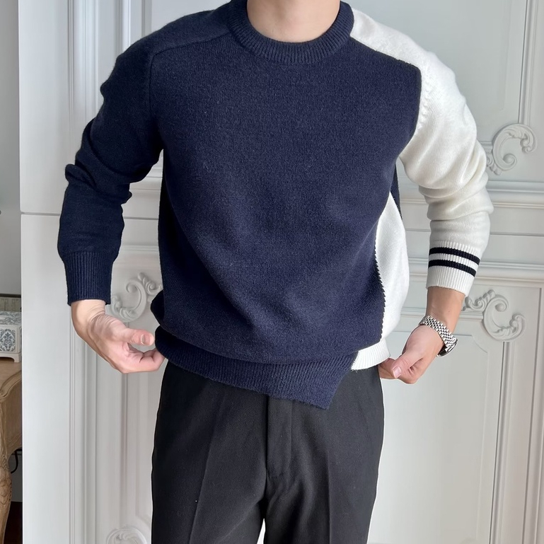 Áo Len Tay Dài Nam Đánh Vần Màu Dáng Rộng Thời Trang Thu đông Cho Nam Áo Sweater Nam Cổ Tròn Kiểu Dáng Hàn Quốc Vải Len Sợi Dày Dặn