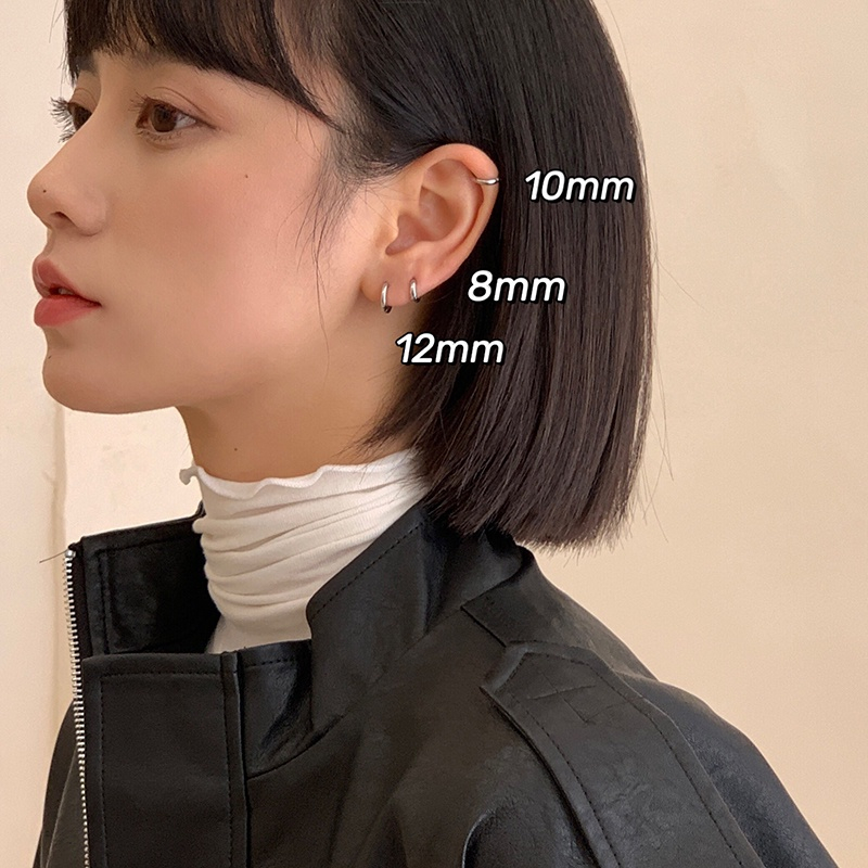 Ahellogirl Hoa tai tròn bằng thép không gỉ thời trang đơn giản 6mm/ 8mm / 10mm / 12mm / 14mm /16mm /18mm /20mm Hoa tai bạc Hàn Quốc cho bạn gái nữ vòng khuyên