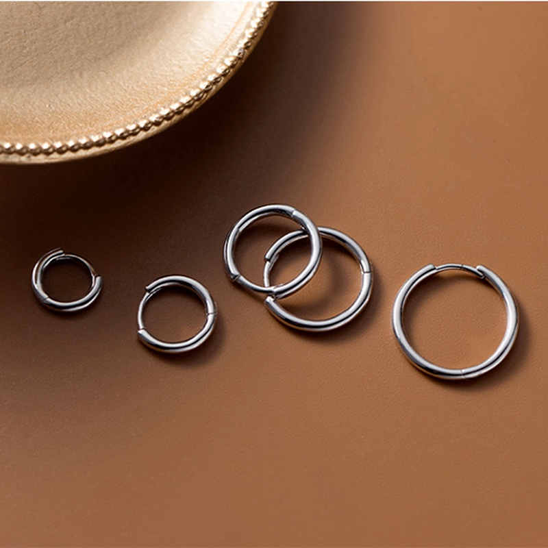 Ahellogirl Hoa tai tròn bằng thép không gỉ thời trang đơn giản 6mm/ 8mm / 10mm / 12mm / 14mm /16mm /18mm /20mm Hoa tai bạc Hàn Quốc cho bạn gái nữ vòng khuyên